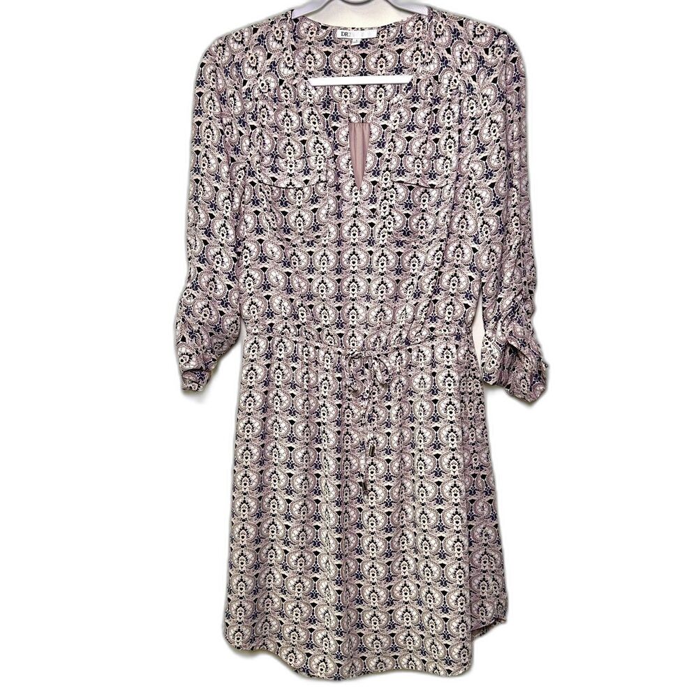 DR2 100% polyester long sleeve gray V-neck shirt dress Small